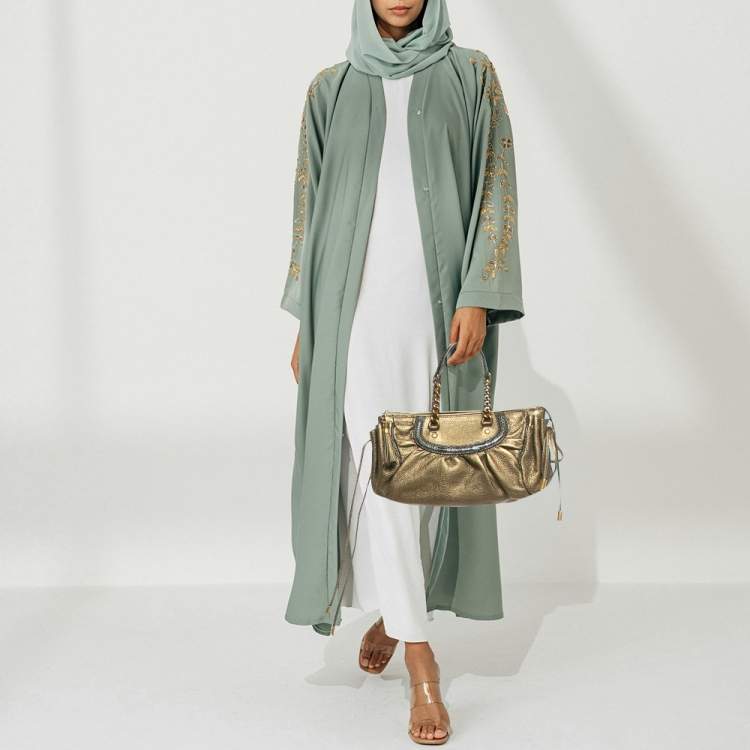 Pre Owned Dolce & Gabbana Gold Leather and Python Trims Chain Satchel