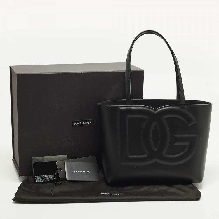Pre Owned Dolce & Gabbana DG Embossed Logo Small Black Leather Tote
