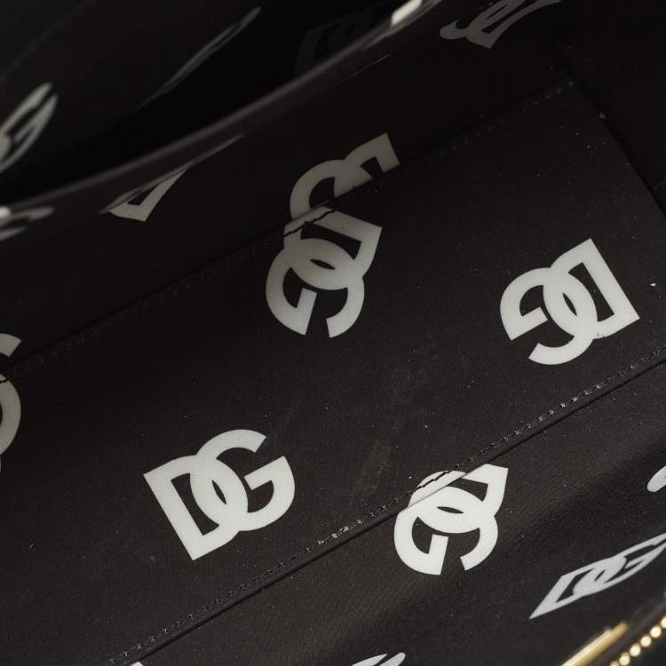 Pre Owned Dolce & Gabbana DG Embossed Logo Small Black Leather Tote