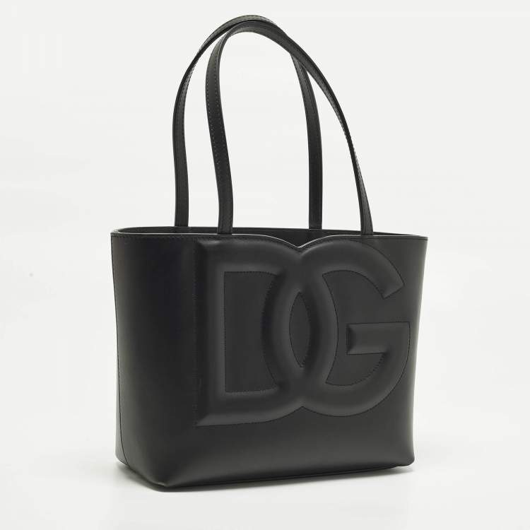 Pre Owned Dolce & Gabbana DG Embossed Logo Small Black Leather Tote