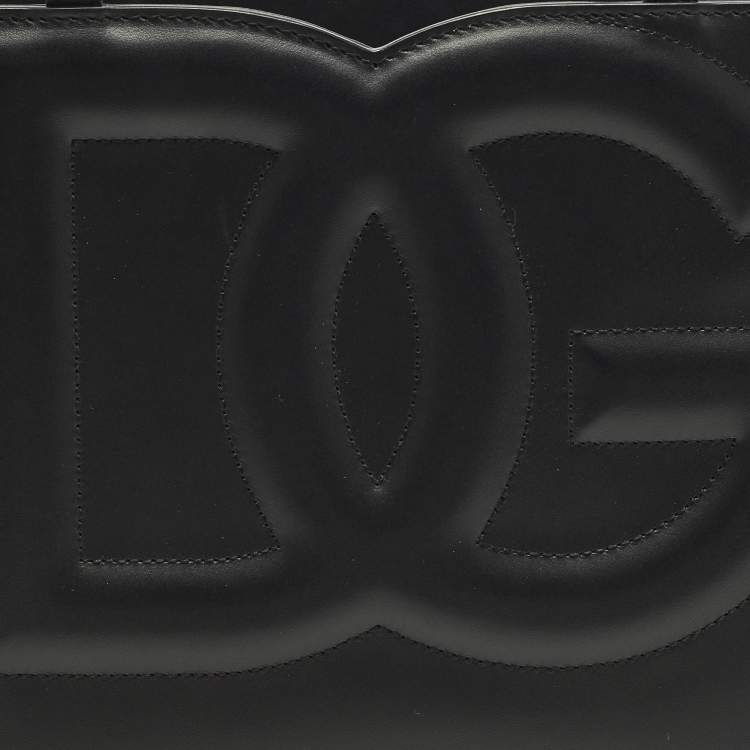Pre Owned Dolce & Gabbana DG Embossed Logo Small Black Leather Tote