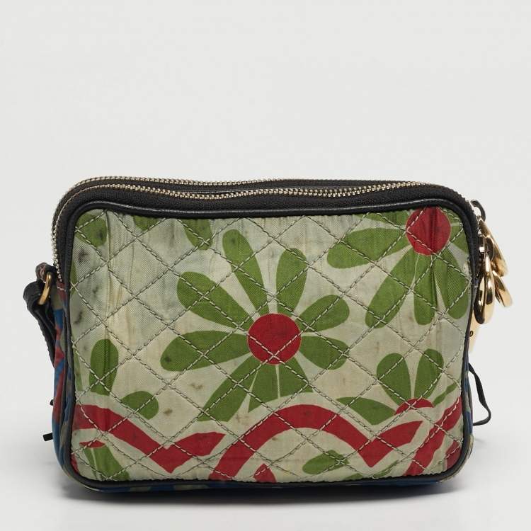 Pre Owned Dolce & Gabbana Lily Glam Multicolor Quilted Fabric and Leather Crossbody Bag
