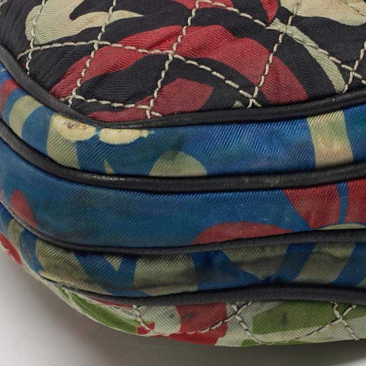 Pre Owned Dolce & Gabbana Lily Glam Multicolor Quilted Fabric and Leather Crossbody Bag