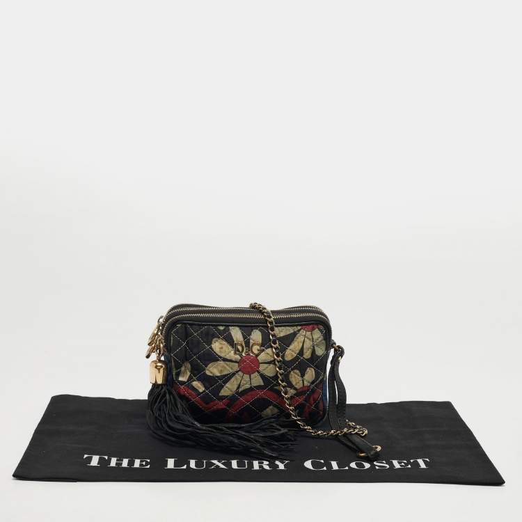 Pre Owned Dolce & Gabbana Lily Glam Multicolor Quilted Fabric and Leather Crossbody Bag