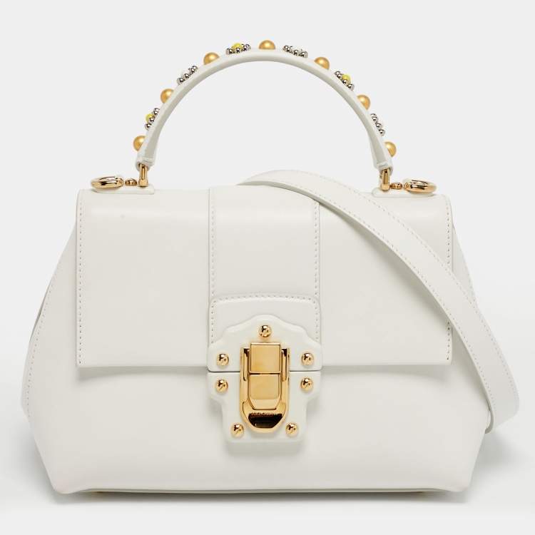 Pre Owned Dolce & Gabbana Lucia Small White Leather Top Handle Bag