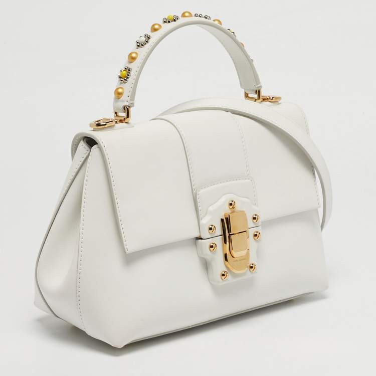Pre Owned Dolce & Gabbana Lucia Small White Leather Top Handle Bag