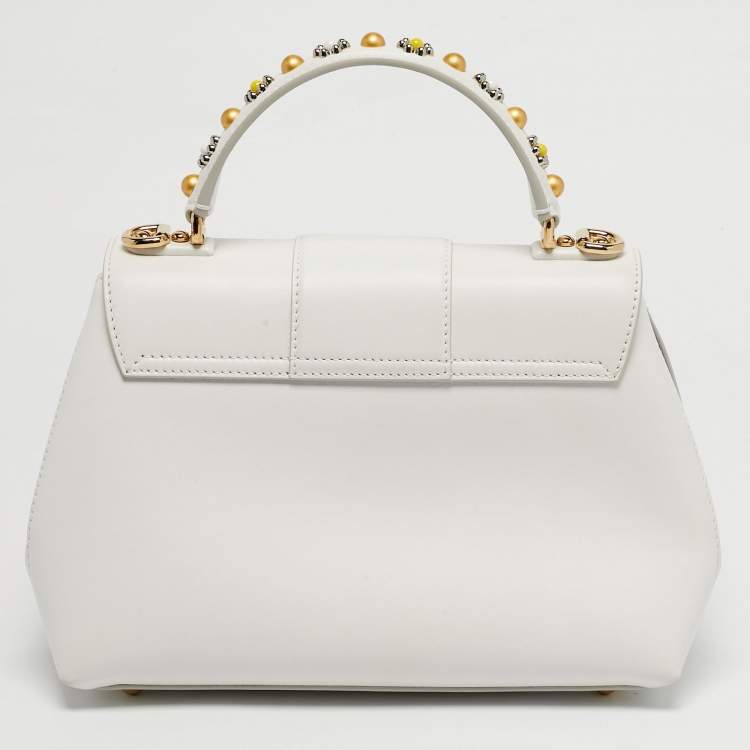 Pre Owned Dolce & Gabbana Lucia Small White Leather Top Handle Bag