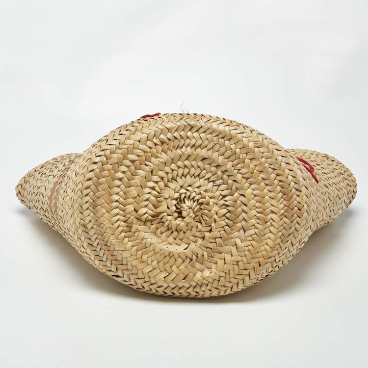 Pre Owned Dolce & Gabbana Kendra Embroidered Red/Cream Lizard Embossed Leather and Raffia Basket Bag