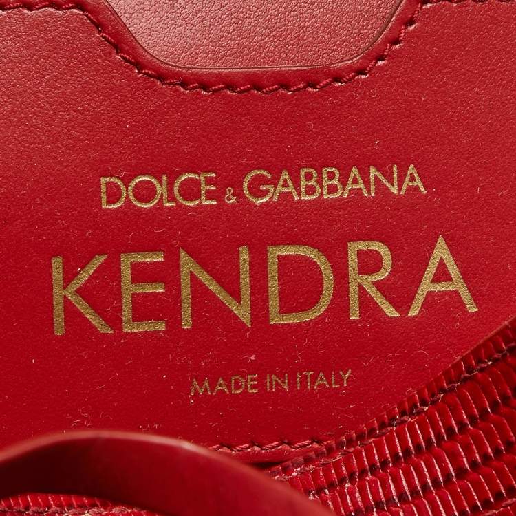 Pre Owned Dolce & Gabbana Kendra Embroidered Red/Cream Lizard Embossed Leather and Raffia Basket Bag