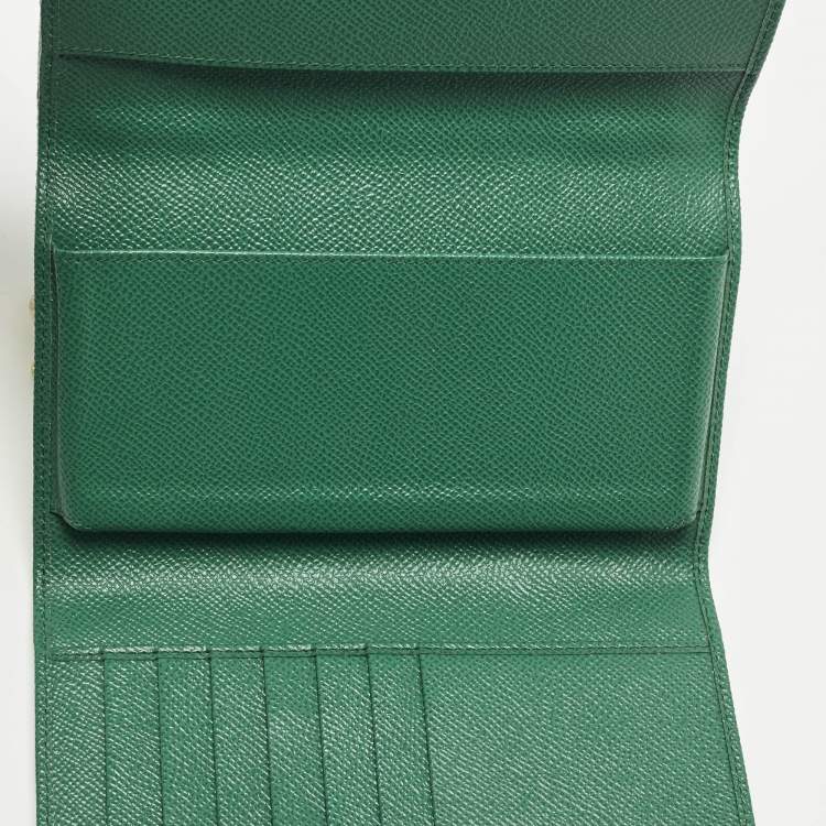 Pre Owned Dolce & Gabbana Miss Sicily Von Crystal Green Leaf Print Fabric and Leather Wallet On Chain