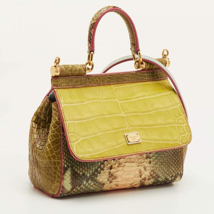 Pre Owned Dolce & Gabbana Miss Sicily Multicolor Crocodile and Python Top Handle Bag