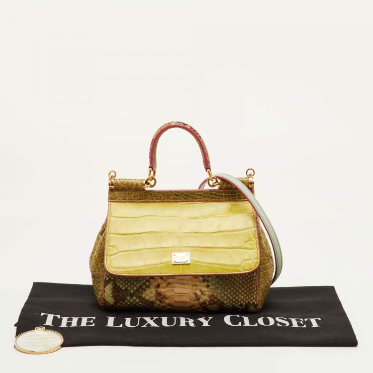 Pre Owned Dolce & Gabbana Miss Sicily Multicolor Crocodile and Python Top Handle Bag