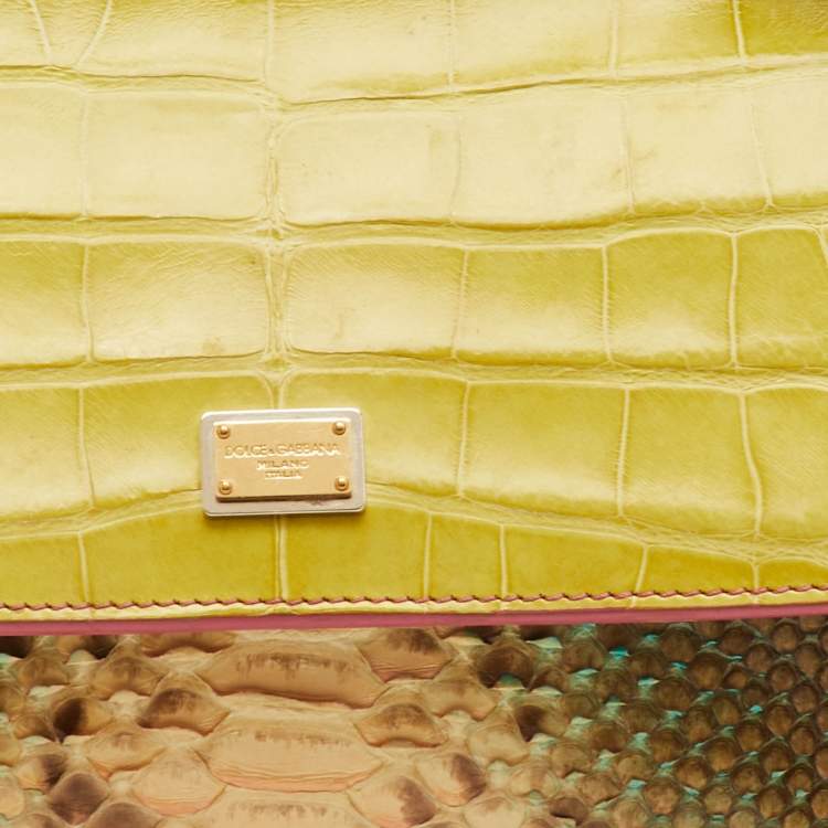 Pre Owned Dolce & Gabbana Miss Sicily Multicolor Crocodile and Python Top Handle Bag