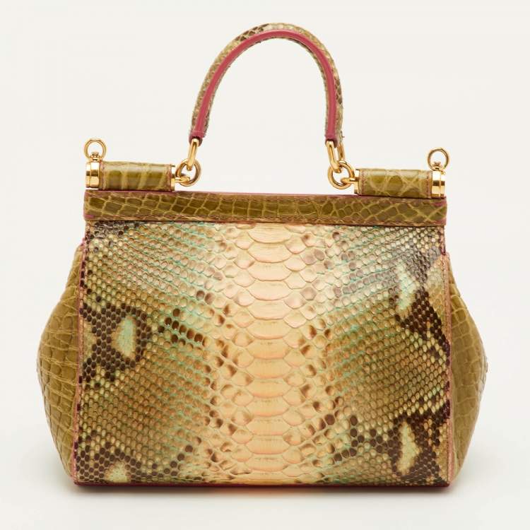 Pre Owned Dolce & Gabbana Miss Sicily Multicolor Crocodile and Python Top Handle Bag