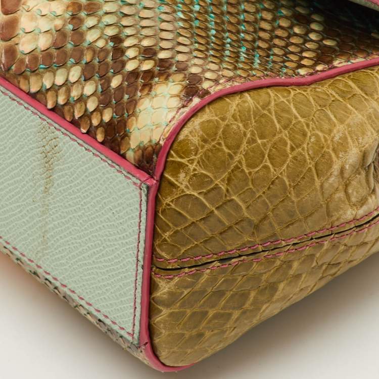 Pre Owned Dolce & Gabbana Miss Sicily Multicolor Crocodile and Python Top Handle Bag
