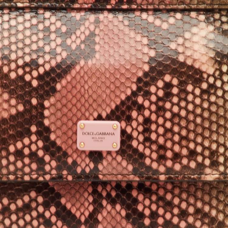Pre Owned Dolce & Gabbana Sicily 58 Pink/Beige Python Top Handle Bag
