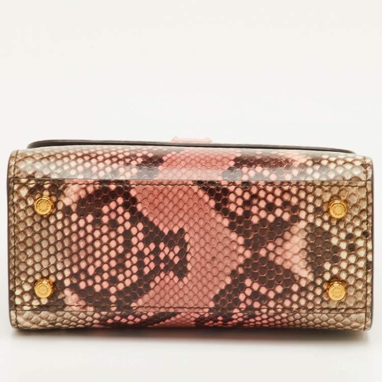 Pre Owned Dolce & Gabbana Sicily 58 Pink/Beige Python Top Handle Bag