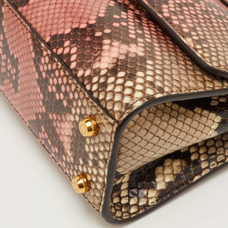 Pre Owned Dolce & Gabbana Sicily 58 Pink/Beige Python Top Handle Bag