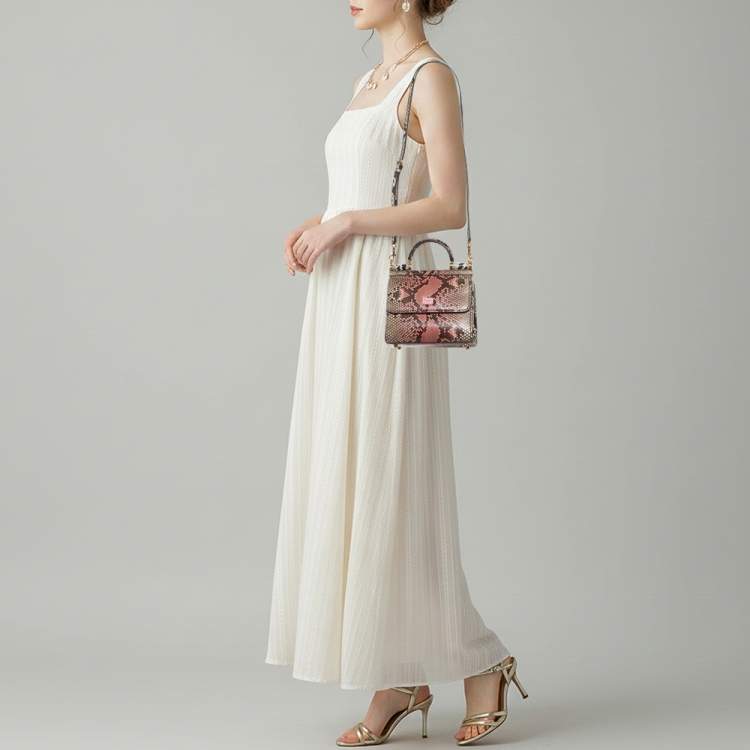 Pre Owned Dolce & Gabbana Sicily 58 Pink/Beige Python Top Handle Bag