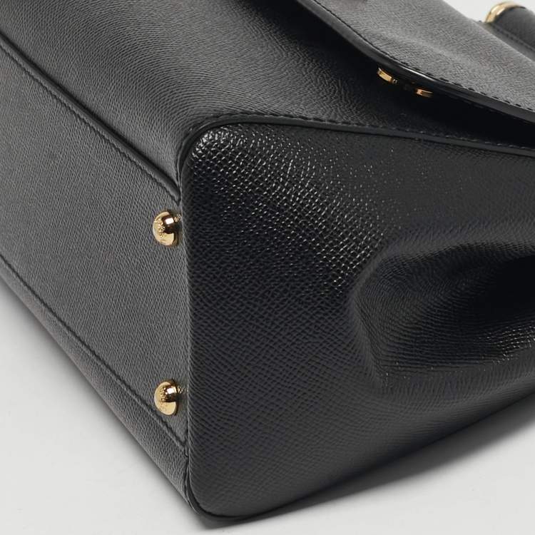 Pre Owned Dolce & Gabbana Miss Sicily Medium Black Leather Top Handle Bag
