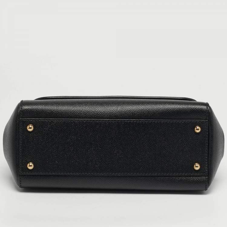 Pre Owned Dolce & Gabbana Miss Sicily Medium Black Leather Top Handle Bag