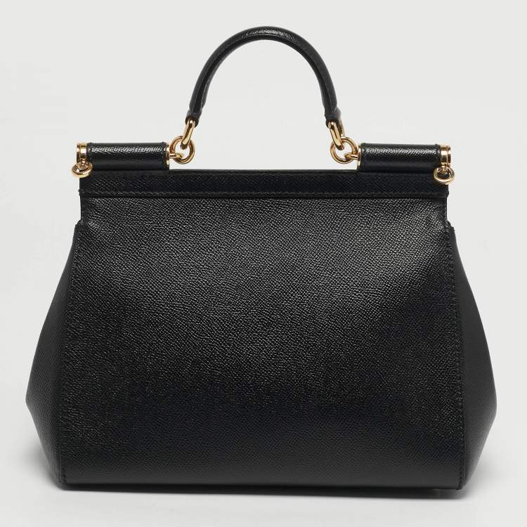 Pre Owned Dolce & Gabbana Miss Sicily Medium Black Leather Top Handle Bag