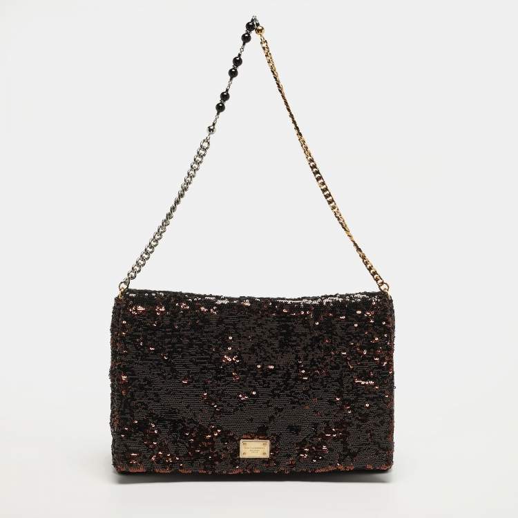 Pre Owned Dolce & Gabbana Miss Charles Metallic Sequins Flap Bag