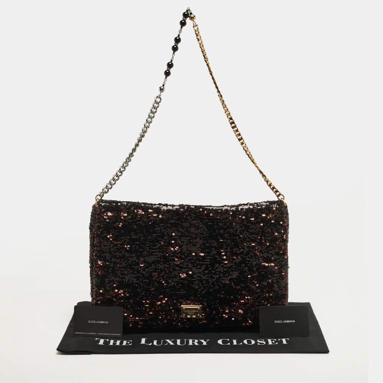 Pre Owned Dolce & Gabbana Miss Charles Metallic Sequins Flap Bag
