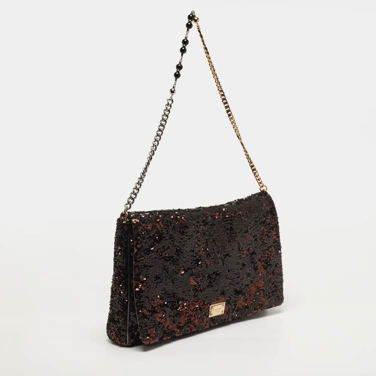 Pre Owned Dolce & Gabbana Miss Charles Metallic Sequins Flap Bag