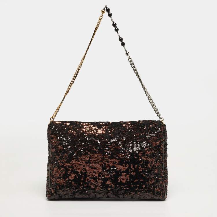 Pre Owned Dolce & Gabbana Miss Charles Metallic Sequins Flap Bag