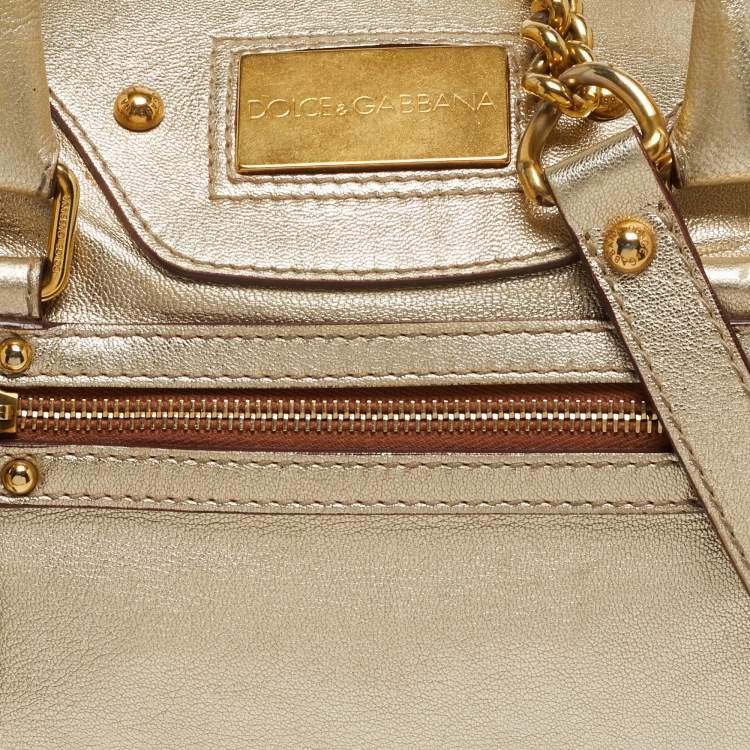 مملوكة مسبقًا Dolce & Gabbana Miss Easy Way Gold Leather Satchel
