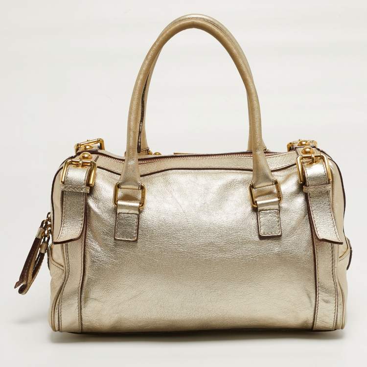 مملوكة مسبقًا Dolce & Gabbana Miss Easy Way Gold Leather Satchel