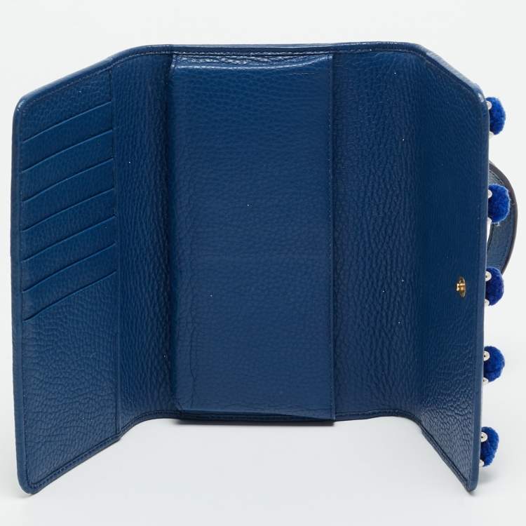 مملوكة مسبقًا Dolce & Gabbana Miss Sicily Von Embellished Blue Leather Wallet On Chain
