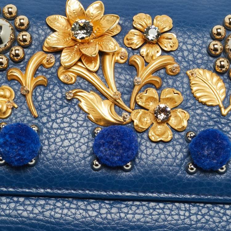 مملوكة مسبقًا Dolce & Gabbana Miss Sicily Von Embellished Blue Leather Wallet On Chain
