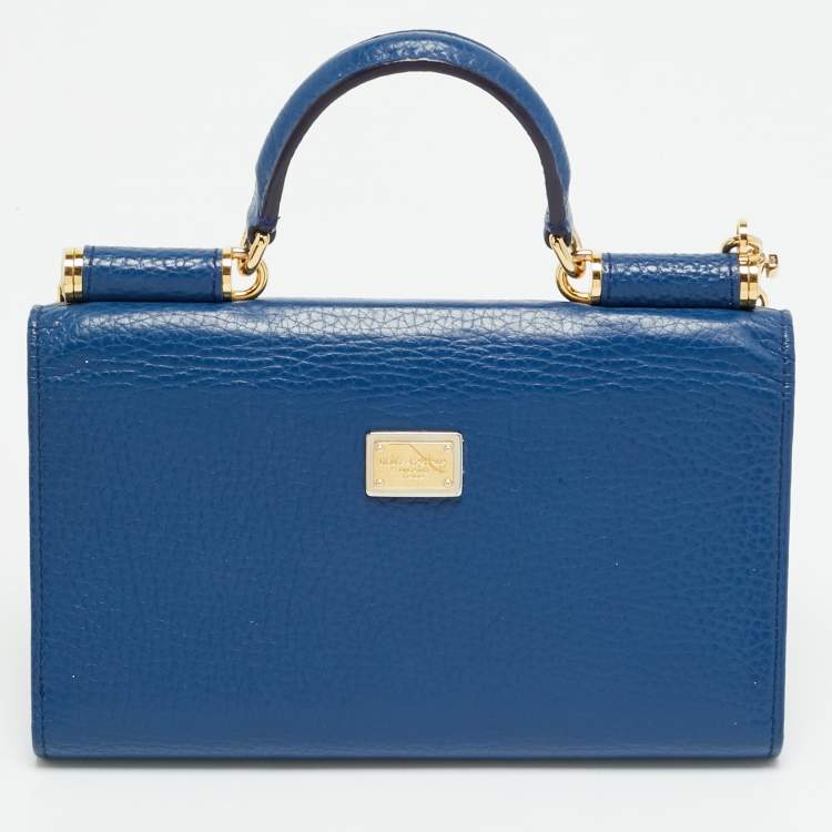 مملوكة مسبقًا Dolce & Gabbana Miss Sicily Von Embellished Blue Leather Wallet On Chain