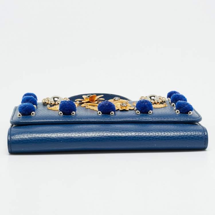 مملوكة مسبقًا Dolce & Gabbana Miss Sicily Von Embellished Blue Leather Wallet On Chain