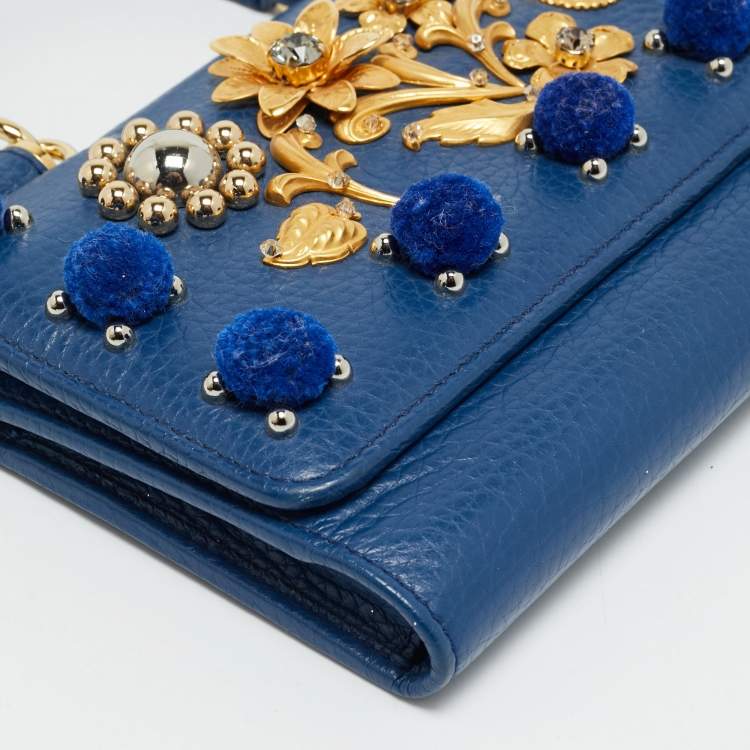 مملوكة مسبقًا Dolce & Gabbana Miss Sicily Von Embellished Blue Leather Wallet On Chain