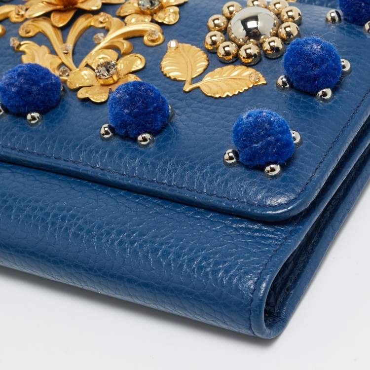 مملوكة مسبقًا Dolce & Gabbana Miss Sicily Von Embellished Blue Leather Wallet On Chain