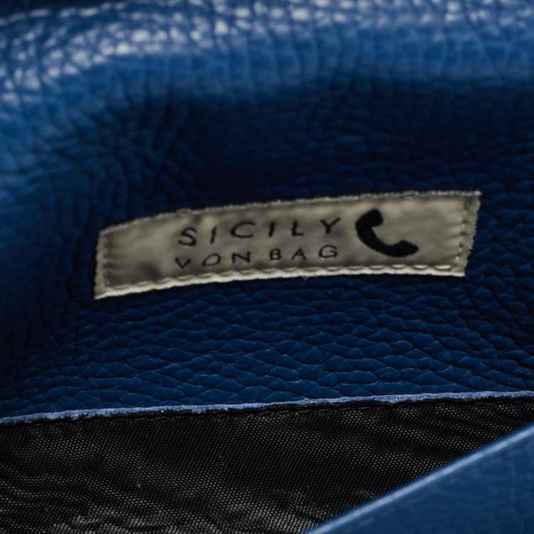 مملوكة مسبقًا Dolce & Gabbana Miss Sicily Von Embellished Blue Leather Wallet On Chain