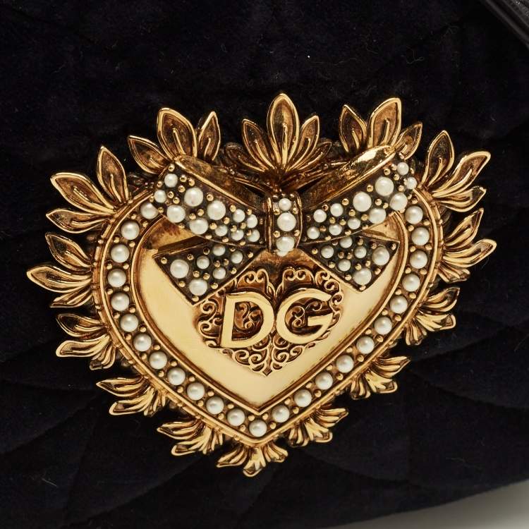 Pre Owned Dolce & Gabbana Devotion Camera Black Matelassé Velvet Crossbody Bag