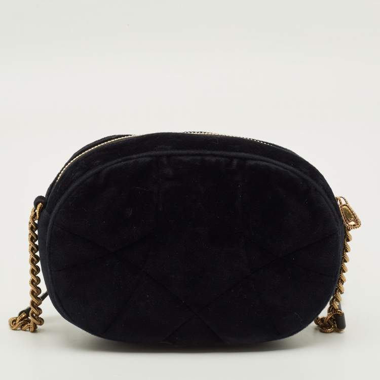 Pre Owned Dolce & Gabbana Devotion Camera Black Matelassé Velvet Crossbody Bag