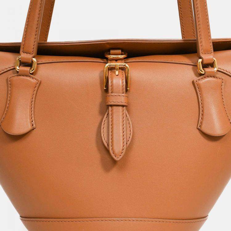 Pre Owned Dolce & Gabbana Brown Leather Capri Coffa Bucket Bag