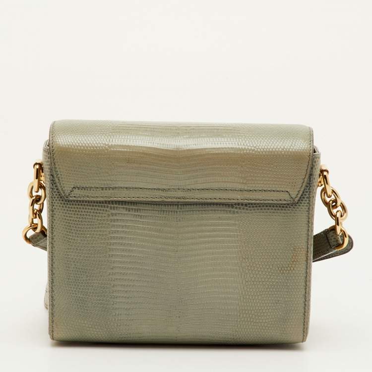 Pre Owned Dolce & Gabbana DG Millennials Sage Grey Lizard Embossed Leather Crossbody Bag