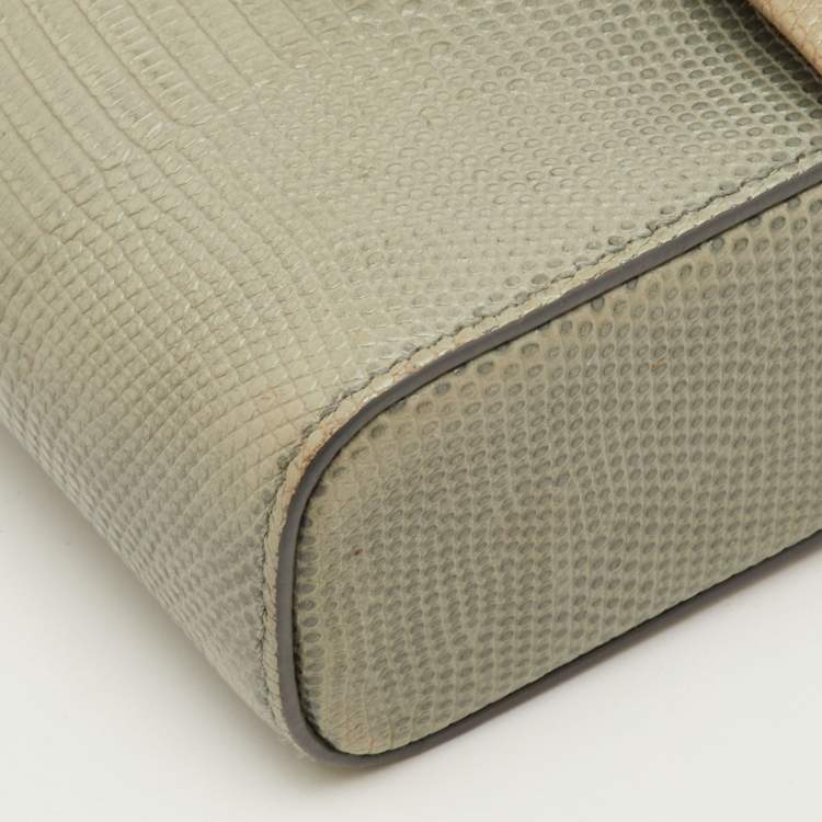 Pre Owned Dolce & Gabbana DG Millennials Sage Grey Lizard Embossed Leather Crossbody Bag