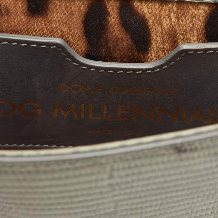 Pre Owned Dolce & Gabbana DG Millennials Sage Grey Lizard Embossed Leather Crossbody Bag