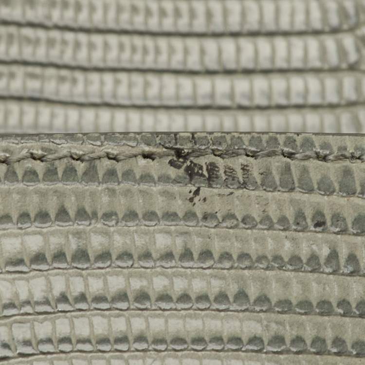 Pre Owned Dolce & Gabbana DG Millennials Sage Grey Lizard Embossed Leather Crossbody Bag