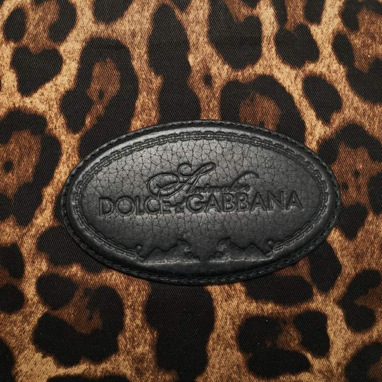 Pre Owned Dolce & Gabbana Animalier Brown Fabric and Leather Flat Messenger Bag