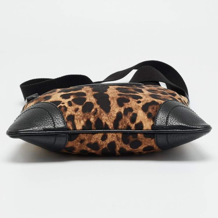 Pre Owned Dolce & Gabbana Animalier Brown Fabric and Leather Flat Messenger Bag
