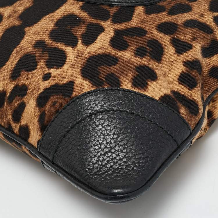 Pre Owned Dolce & Gabbana Animalier Brown Fabric and Leather Flat Messenger Bag