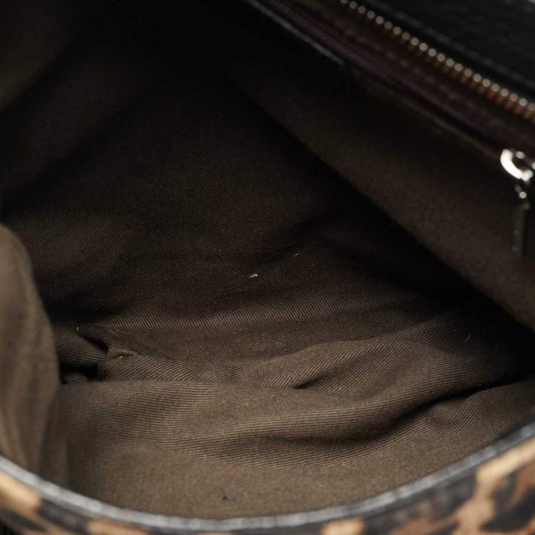 Pre Owned Dolce & Gabbana Animalier Brown Fabric and Leather Flat Messenger Bag